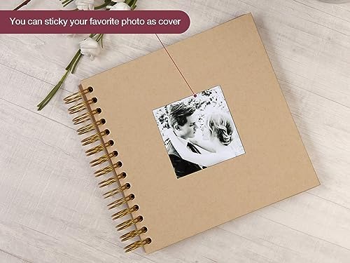potricher 8 x 8 Inch DIY Scrapbook Album 80 Pages with Kraft Paper, Yellow | Thick Kraft Paper Scrap Book Photo Albums, Memory Book for Wedding, Anniversary, Baby, Family, Travel, DIY Projects