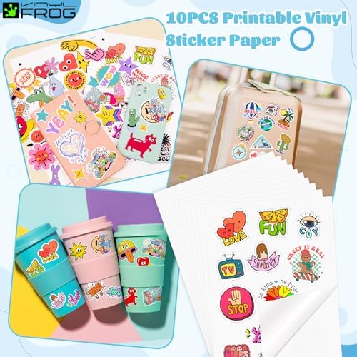 VINYL FROG 60PCS Accessories Bundle for Cricut Maker and All Explore Air, Ultimate Tools with Permanent Adhesive Vinyl, Printable Vinyl Sticker Paper, Cutting Mat, Weeding Tools, Scrape