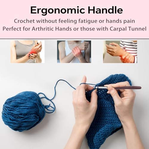 6mm Crochet Hook, Ergonomic Crochet Hooks with Soft Rubber Handle and Smooth Glide Head - Lightweight Aluminum Needles for Beginners, Arthritis, Yarn Projects, Long Crafting Sessions (6.0 mm)