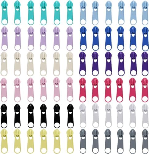 DOITEM 72Pcs Zipper Repair Kit - 5# Zipper Pull Rescue Kit for Clothing, Jackets, Purses, Luggage, Backpacks (12 Colors)