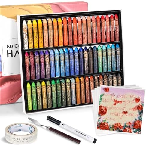 Paul Rubens Oil Pastel Set, Artist Oil Pastels, Oil Art Kit, Includes 60 Brightly Colored HAIYA Soft Oil Pastels + 1 Palette Knife+ 1 Roll of Masking Tape+ 1 Acrylic Marker + 10 Oil Pastel Paper