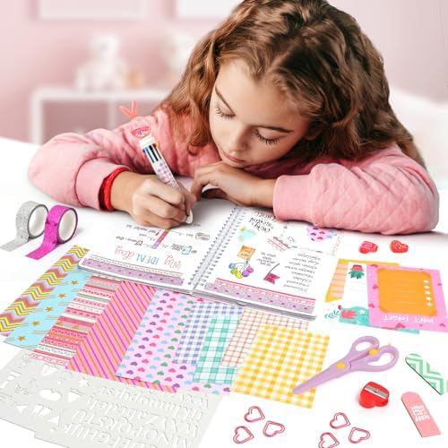 ADUSRIZ Princess DIY Journal Kit for Girls Gift for 8-12, 50 Pcs Scrapbook & Diary Supplies Set, Journaling Art Crafts Kit with Storage Case, Birthday Gifts for Teen Girls Craft Sets.