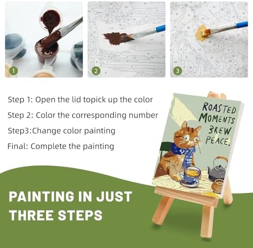 4 Pack Framed Paint by Numbers Kit for Adults Beginner with Wooden Easel, Funny Cat Easy Paint by Numbers with Frame, DIY Cute Animal Number Painting for Adults Canvas for Home Decor Gift 8x12 Inch