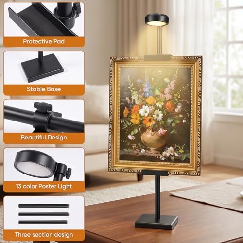 30'' Adjustable Tabletop Easel Stand with Rechargeable 13RGB Poster Light