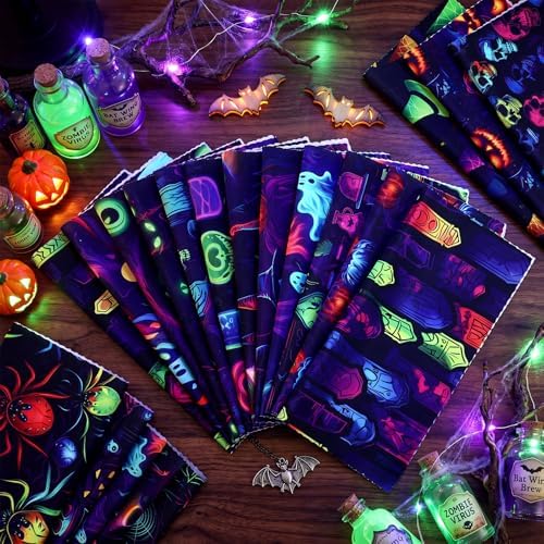 HunnmingRe 20 Pcs 10''x10'' Neon Spooky Halloween Quilting Fabric Squares