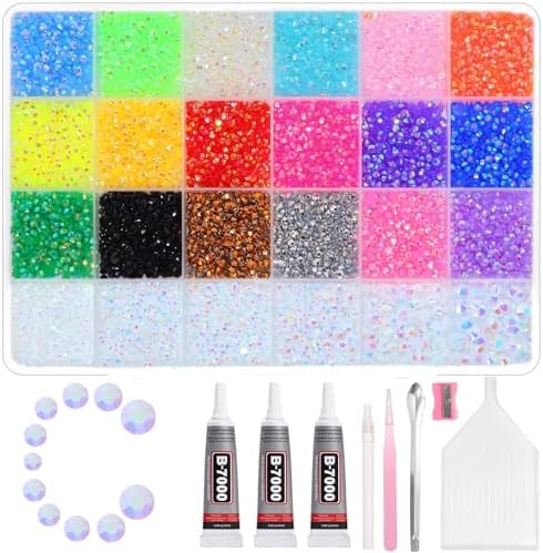 28000 Pcs Color Rhinestones Bedazzling Kit, White AB Resin Bedazzling Gems