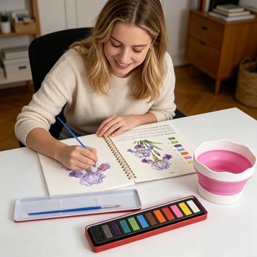 Watercolor Workbook for Adult Beginner, Flower Water Coloring Book