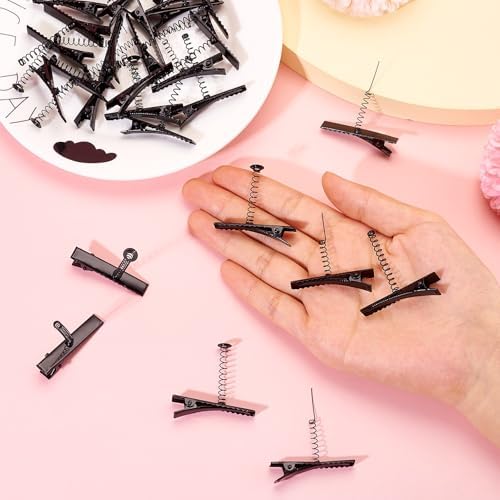 FASHEWELRY 30Pcs Iron Black Alligator Hair Clips with Spring 3 Sizes Metal Hair Bow Clips Single Prong Hair Clips for Hair Accessories Party Supplies Photo Props Gift