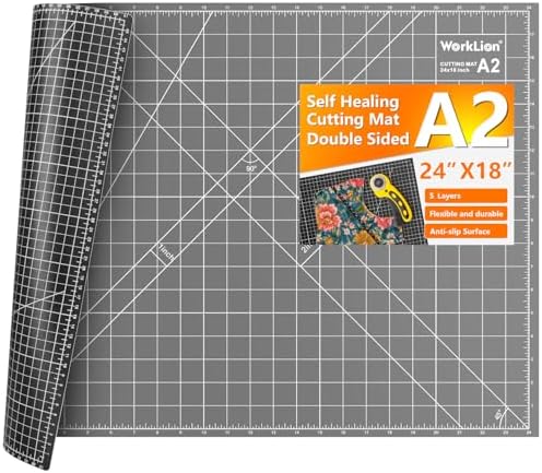WorkLion Cutting Mat for Sewing: 24''x18'' Double-Sided Sewing Cutting Mat, 5-Ply Rotary Cutting Board for Sewing, Quilting & Crafts, Grey/Black