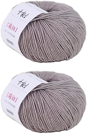 Fine Weight Knitted and Crocheted Cotton Yarn, 100% Long Staple Cotton Yarn, Baby Sports, 2 Packages of 100g/3.52oz (Per Skein 50g/162yards)-Phantom Grey