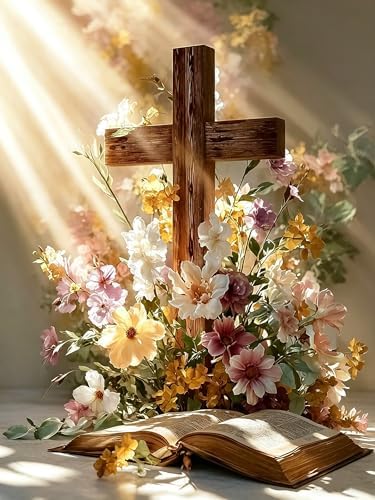 WNPOKN Religious Cross Diamond Art Kits for Adults 12 x 16inch