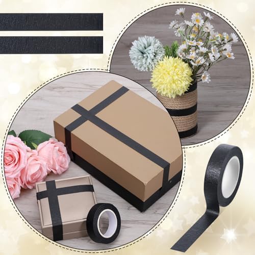 2 Roll Black Washi Tape 0.59 Inch x 14 Yards Self Adhesive Masking Sticker Border Masking Tapes for Assisting and Decorating Paintings Holiday Gift Boxes Scrapbooks DIY Art Craft Wrapping Decoration
