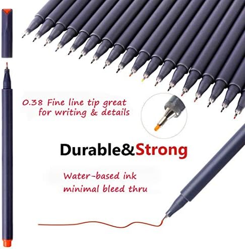 iBayam Fine Tip Pens, Micron Point 0.38mm, 24 Count, Note-Taking Journaling