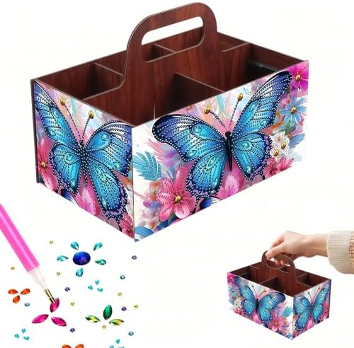 LSQFS Butterfly 5-Grid Wooden Diamond Painting Storage Box with Handle