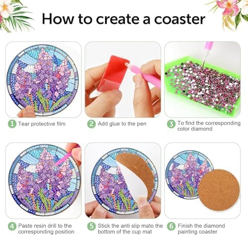 8 Pcs Diamond Art Coaster Kit for Adult with Holder, Diamond Coasters 4x4in