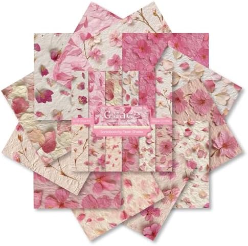 Pink Spring Scrapbook Paper Pad Ping Floral Patterned Paper 6×6,24 Sheets Single-Sided Scrapbooking CardStock Papers Pad for Holiday Cardmaking DIY Origami Journaling.