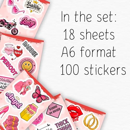 100Pcs Baddie Stickers Aesthetic for Laptop - Baddie Gifts, Party Supplies & Decoration - Waterproof Vinyl Stickers and Decals - Gift for Women & Men