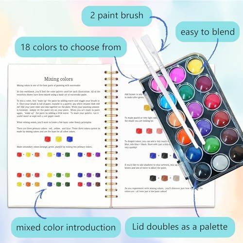 Easy Watercolor Workbook for Beginners - 12 Beautiful Step-by-Step Paintings Water Coloring Book, Includes 18 Colors Paints, Relaxing Art Projects and Creative Gift for Adults & Teen (Dogs)