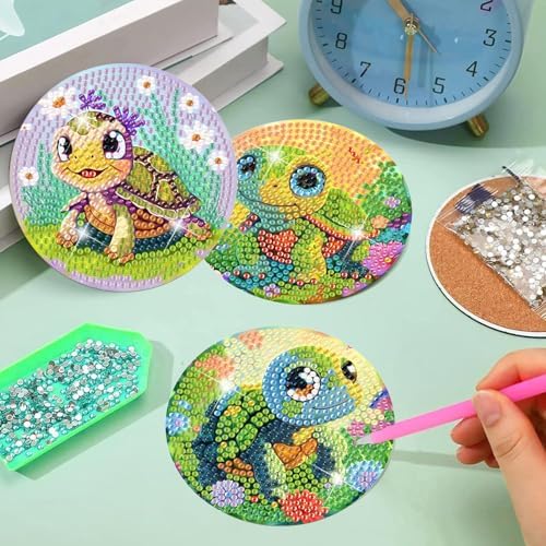 8 Pcs Diamond Art Coasters Kit for Adult with Holder, Diamond Coaster 4x4in