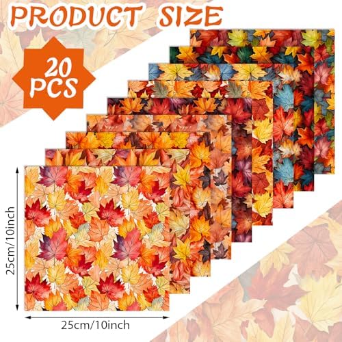 HunnmingRe 20 Pcs 10''x10'' Fall Maple Leaves Quilting Fabric Squares