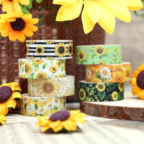 16 Roll Washi Tape Set, Sunflower Design, 3m x 15mm, Multicolored, Water Resistant, Repositionable, Arts And Craft Tape