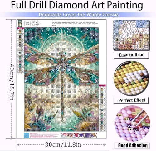 AIBOERL Diamond Art Kits for Adults,Dragonfly Diamond Painting Wall Decor | Round Drill Dragonfly Diamond Painting for Beginners DIY Rhinestone 5D Diamond dots(Gemstone Craft)Wall Art Gift 12x16IN
