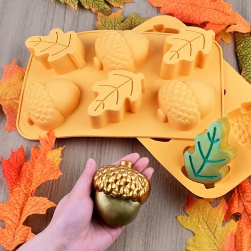 Fall Soap Molds Silicone, 2 Pack Acorn Leaf Thanksgiving Mold 12 Cavity | 3D Acorn Shape Soap Molds for Homemade Soap Wax Candle Thanksgiving Molds for Baking Muffin Jello Jumbo Chocolate Ice Trays