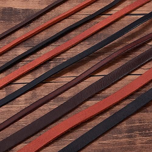 GORGECRAFT 5.5Yds 5mm Black Flat Genuine Leather Cord Natural Leather String Lace Strips Full Grain Cowhide Braiding String Roll for Jewelry Making DIY Craft Braided Bracelets Belts Keychains