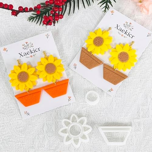 Xaekicr Sunflower Clay Cutters Set – 3PCS Polymer Clay Molds for Earrings, Flower Pot Clay Earring Cutters, DIY Tools for Jewelry Making