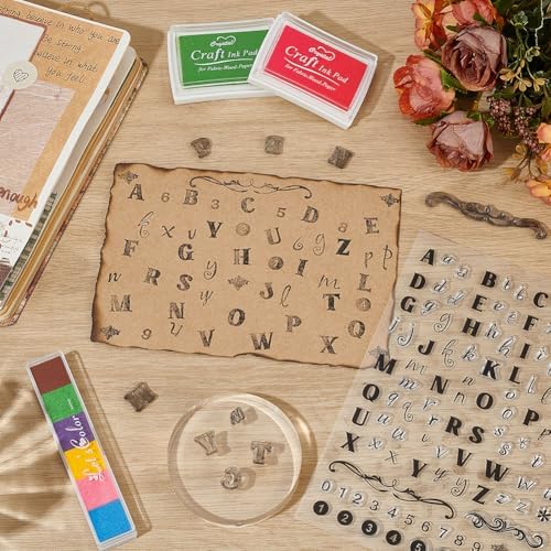 PH PandaHall 26 Alphabet Letter Clear Stamps, Number Silicone Stamp Capital Lowercase Letter Rubber Stamp Transparent Seal Stamps for Card Making Decor Photo Album Scrapbooking, 8.3x5.8inch/21x14.8cm
