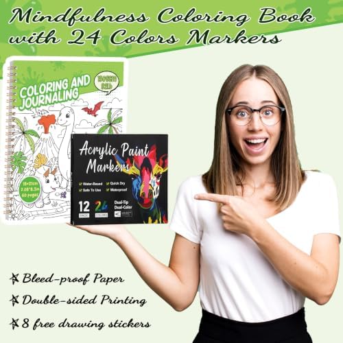 150gsm Dinosaur Coloring Book with Markers, 7x8.3in Coloring Kit for Kids