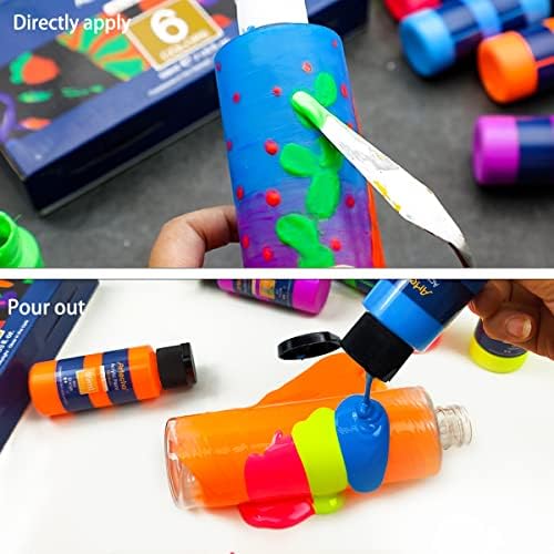 Artecho Glow in the Dark Acrylic Paint Set, 6 Colors x 60ml (2oz) | Non-Toxic Waterproof Art Supplies for Canvas Rock Wood Fabric – Rich Pigment Craft Paint for Adults & Hobbyists