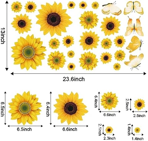 AOWDIAO Sunflower Peel and Stick Wall Decals, Sunflower Decorations for Bedroom, Kitchen, Bathroom, Living Room