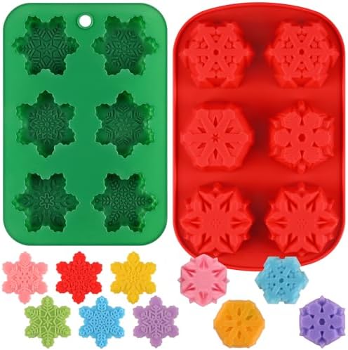 HUAKENER 2 Pack Snowflakes Soap Molds, Large Size Christmas Soap Molds | Nonstick, Food Grade Material, Snowflakes Silicone Mold for Handmade Soap, Mini Cakes, Brownies, Chocolate, Jello