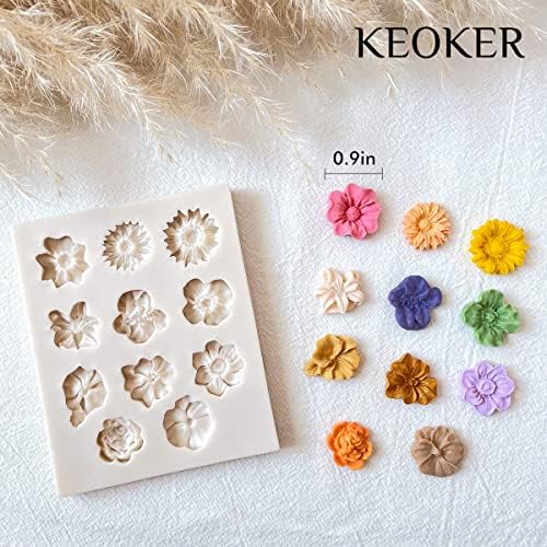 KEOKER Polymer Clay Flower Molds - 2 Pcs Molds for Jewelry Making, Clay Cutters for Earrings Decoration (Medium Flower)