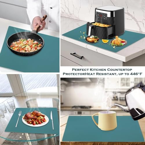 QPIX DIGITAL Extra Large Silicone Countertop Mat,Silicone Table Mat Kitchen Counter Protector Nonslip Heat Resistant Silicone Desk Mat Crafts Kids Dinner Placemat Pastry Dough Rolling Mat,Dark Green