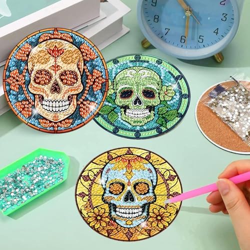 8 Pcs Diamond Art Coasters Kit for Adult with Holder, Diamond Coaster 4x4in