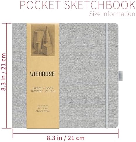 Vienrose 8.3"x8.3" Sketch Books, Linen Cover Sketching Book with Acid-Free Paper, 111lb/180gsm Drawing Pad for Kids, Beginners & Professionals, Art Supplies for Adults & Students(Grey, 60 Sheets)