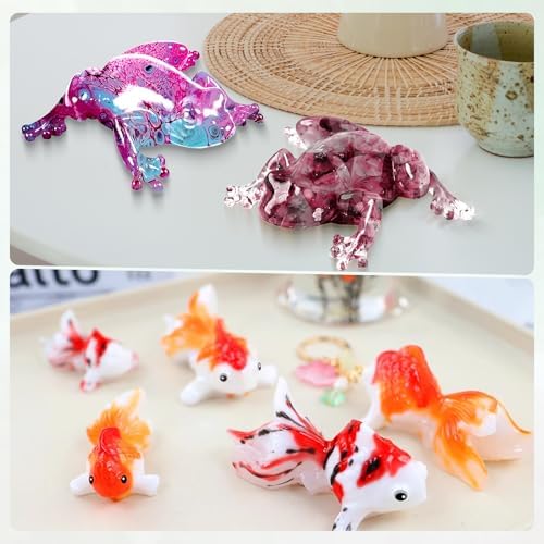 2 Pack Animal Silicone Molds, Frog Resin Molds with Realistic Shapes (Frog＆Koi Fish)