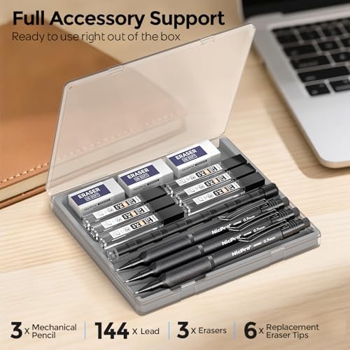 Nicpro 0.7 mm Mechanical Pencil Set with Case, 3PCS Mechanical Pencils 0.7