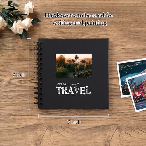 potricher 7 x 7 Inch Small DIY Scrapbook Photo Album 40 Pages, Black | Thick Kraft Paper Scrap Book Photo Albums, Memory Book for Wedding, Anniversary, Baby, Family, Travel, DIY Projects