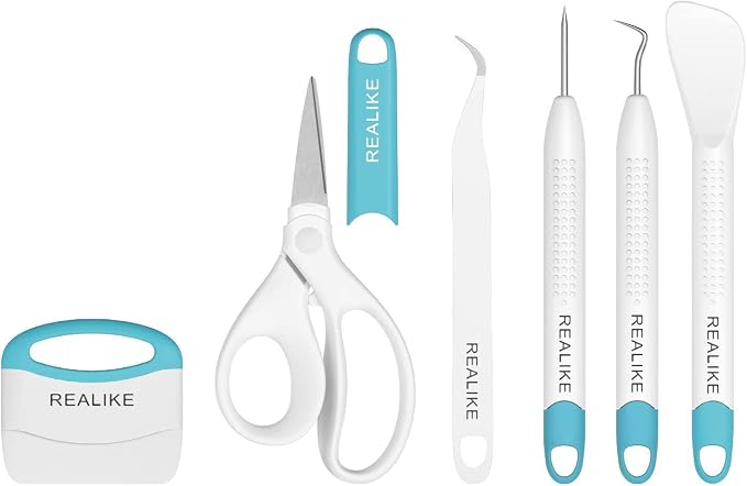 REALIKE Vinyl Weeding Tools Set Craft Vinyl Tools Kit Weeder/Scraper/Spatula/Tweezers/Scissor Basic Tool Compatible with Cricut/Silhouette/Siser HTV/Oracal Vinyl
