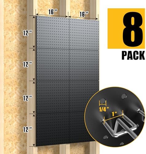 Spampur Peg Board, 8 Pack Metal Pegboard Panels with 50 Hooks