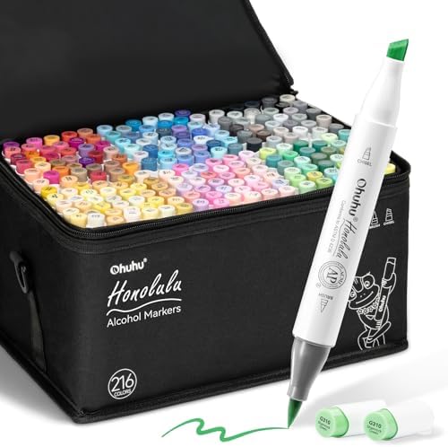 Ohuhu Alcohol Markers 216 Colors Brush& Chisel for Adults Cozy Coloring