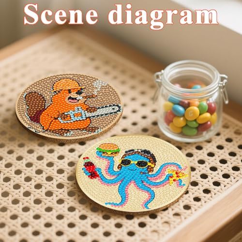 DOTSOPS 8 Pcs Animal Diamond Painting Coasters for Beginners with Holder
