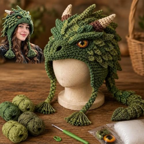 WEERSHUN Fantasy Hood Hat DIY Crochet Kit Series, Animal Hood Hat DIY Crochet Kit for Beginners, Complete Great Experience, Tutorial Guide, Yarn & Hook, Great Birthday Holiday Gift