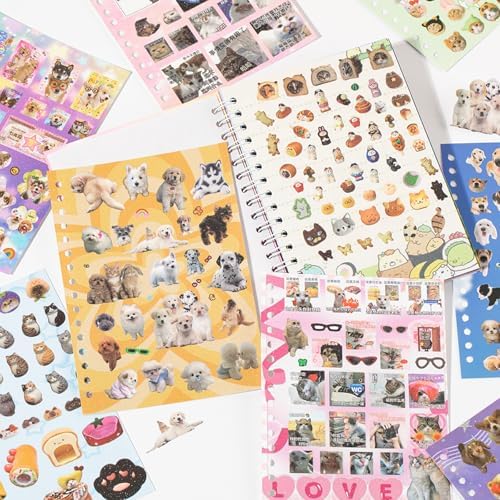 Cat and Dog Stickers Book Set 2 in 1,Value Set with 1600 Stickers 60 Pages Meme Sticker Books for Scrapbook Journal and Planner Coil Bound Sticker Albums