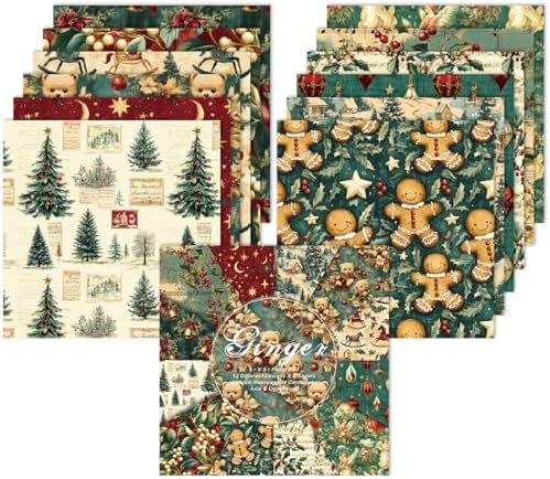 6inch Christmas Scrapbooking Cardstock Decorative - 24 Sheets Patterns Designed Paper Pad Decoupage Folded Card Making Origami Gift Wrapping Supplies for Journals DIY Crafts