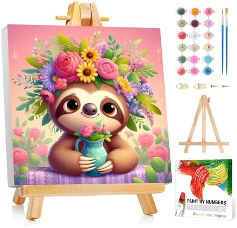 Reivworl Framed Sloth Paint by Numbers Kit for Adults Beginner 10×10 inch