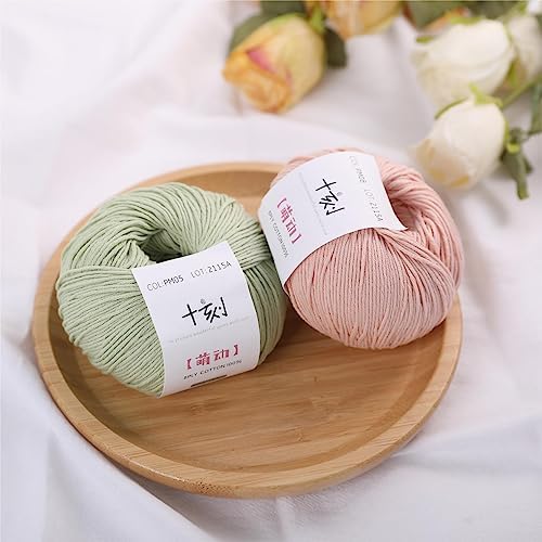 Fine Weight Knitted and Crocheted Cotton Yarn, 100% Long Staple Cotton Yarn, Baby Sports, 2 Packages of 100g/3.52oz (Per Skein 50g/162yards) - Tender Green